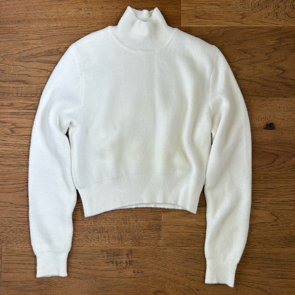 Zara White Cowl Neck Sweater with Ribbed Details